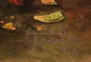 Szebellédi Géza (?-?): Dinnyét és szőlőt evő fiúk, Murillo után. Akvarell, papír, jelzett,  29×20 cm