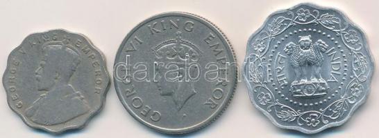 Brit-India 1920. 1A  Cu-Ni + 1946. 1/2R Cu-Ni + India 1975. 10p Al T:2,2-,3 British India 1920. 1 An...