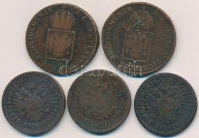 1816G 1kr Cu + 1851B 1kr Cu + 1851E 1kr Cu + Ausztria 1816A 1kr Cu + 1851A 1kr Cu T:2-,3 ü