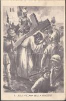 1936 A Keresztút képeslapfüzet 14 lappal, Márton L. szignóval; kiadja a Kalazantinus Rendház / Jesus...