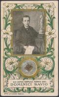 cca 1860-1900 Savio Domonkos a ministránsok védőszentjének ereklyés szentkép, 7x4cm