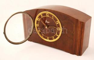 MOM Óragyár márkájú fa asztali óra. (Fa ház, fém szerkezet. A fém szerkezeten: 00583243 jelzéssel.) ...