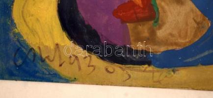 Cs. Németh Miklós (1934-2012): Szabadban, tempera, papír, jelzett, üvegezett fa keretben, 30×21 cm