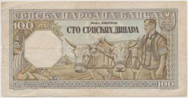 Szerbia / Német megszállás 1943. 100D T:III
Serbia / German occupation 1943. 100 Dinara C:F