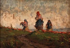 Rákosi Uitz János (1887-?): Parasztasszonyok. Olaj, karton, jelzett, keretben, 23×34 cm