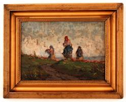 Rákosi Uitz János (1887-?):  Parasztasszonyok. Olaj, karton, jelzett, keretben, 23×34 cm