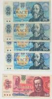 Csehszlovákia 1961. 100K (2x) + 1987. 50K (3x) + 1988. 20K (4x) bankjegyek szlovák felülbélyegzéssel T:III Czechslovakia 1961. 100 Korun (2x) + 1987. 50 Korun (3x) + 1988. 20 Korun (4x) banknotes with Slovakian adhesive stamps Krause 17, 16, 15