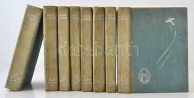 8 kötet a Harc a levegőért sorozatból. Antoine De Saint-Exupéry: Egyedül a felhők felett. Fordította: Rónay György. Amelia Earhart: Az utolsó út. Fordította Kosáryné Réz Lola. Svachulay Sándor: A természet aviatikusai. Magyar Sándor: Álmodni mertünk. Steff Tibor: Játék az éggel. Anne M. Lindbergh: Zúg a szél. Fordította: Kosáryné Réz Lola.Lucio DAmbra: Szárnyas katonák. Fordította: Lányi Viktor. Günther Plüschow: Ezüstkondor. Fordította: Lányi Viktor. Budapest,É.N.,Révai-Műegyetemi Sportrepülő Egyesület. Kiadói egészvászon borító, 290+222+382+233+236+205+274+259 p. A borítója megfakult, néhol kopott, foltos.