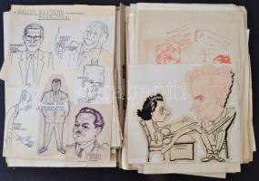 Komoróczy Lajos képzőművész mappányi hagyatéka, benne tervek, grafikák, különböző méretben és minősé...