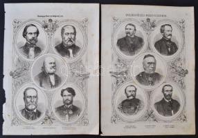 cca 1860 Országgyűlési arcképcsarnok, rotációs fametszet a Magyarország és a Nagyvilág c. lapból, 2 oldal, kis szakadással, 39x28cm