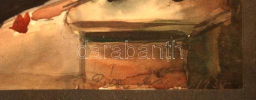 Péter Mária (1904-1990): Margit híd. Akvarell, papír, jelzett, üvegezett keretben, 25×20 cm