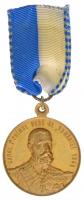 Románia 1906. I. Károly megkoronázásának 60. évfordulójára aranyozott Br emlékérem modern szalagon (37mm) T:2 kis ph. / Romania 1906. 60th Anniversary of the Coronation of Carol I gilt Br medal with modern ribbon (37mm) C:XF small edge error