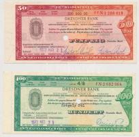 3db-os utazási csekk tétel: Németország / Drezda 1973. "Dresdner Bank" utazási csekk 50M é...