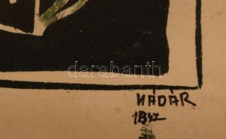 Kádár jelzéssel: Modell. Tus, papír, üvegezett keretben, 18×10 cm