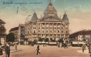 Budapest V. Deák tér, Anker palota, Polacsek és Ekker, Bretschneider Zsigmond üzletei, Premiere Smith írógép üzlet, villamosok (tűnyomok / pinholes)