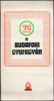 75 éves a Budafoki Gyufagyár mappa, benne 5 db. gyufásdoboz, hiánytalan gyufákkal. Budafok, Gyufaipari Vállalat, 1971.