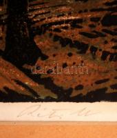 Réti Mátyás (1922-2002): Fasor. Színezett linó, papír, jelzett, üvegezett keretben, 21×30  cm