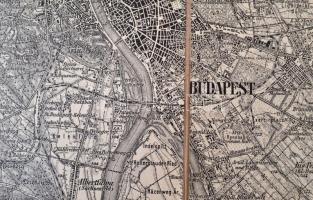 1884 Budapest és Tétény  térkép kartonra kasírozva, 39x52cm
