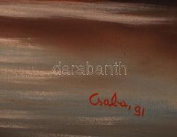 Csabai jelzéssel: Ház a  téli tájban. Olaj, vászon, sérült keretben, 50×70 cm