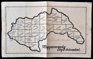 cca 1940 Magyarország "Légó" körzetei, hajtott térkép, 19x31cm