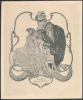 Bayros, Franz von (1866-1924): Ex libris Em. de Herczel, erotikus ex libris, klisé, papír, jelzett a klisén, 9,5×8 cm