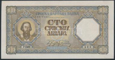 Szerbia / Német megszállás 1943. 100D T:I- Serbia / German occupation 1943. 100 Dinara C:AU