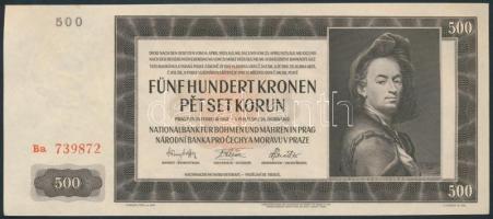 Német 3. Birodalom / Cseh-Morva Protektorátus 1942. 500K 2. kiadás T:I,I- apró sarokhajlás  German Third Reich / Protectorate of Bohemia and Moravia 1942. 500 Korun 2nd issue C:UNC,AU tiny corner bend Krause 12