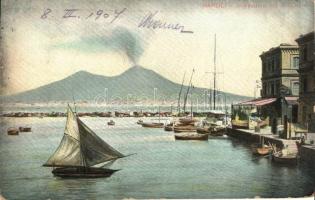 Naples, Napoli; Il Vesuvio da S. Lucia, ships