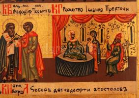 Ismeretlen ikon festő: Kalendárium (Június) ikon, tojás tempera, fa tábla, 30×27 cm