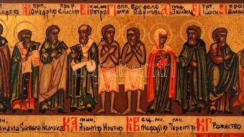 Ismeretlen ikon festő: Kalendárium (Június) ikon, tojás tempera, fa tábla, 30×27 cm