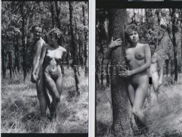 cca 1972 Ádám és Éva találkozása az erdőben, finoman erotikus fényképek, 6 db korabeli negatívról ké...