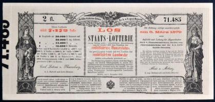Ausztria / Bécs 1878. "Sorsjegy állam-sorsjátékra a közös hadsereg mozgósított tartalékosai s a...