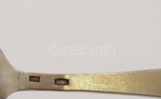 Aranyozott ezüst (Ag.) mokkás kanál készlet (6 db), jelzett (szovjet), zománc díszítéssel, h:11,5 cm...