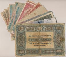 1914-1923. 38db-os vegyes korona tétel 1K-1000K, néhány osztrák Korona bankjeggyel, több ragasztott ...
