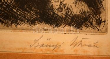 Szőnyi István (1894-1960): Délben. Rézkarc, papír, jelzett, üvegezett keretben, 19×23  cm