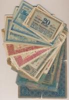 1902-1923. 44db-os vegyes korona tétel 50f-100K, néhány osztrák Korona bankjeggyel, több ragasztott darabbal + 1db Budapest 1920. 20f Pesti Hírlap fizetési utalvány T:III,III-,IV