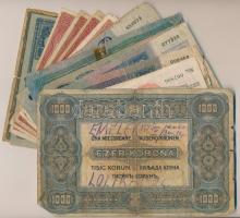 1913-1923. 62db-os vegyes korona tétel 20f-1000K, több ragasztott darabbal, egyik 1000K-n "8 FI...