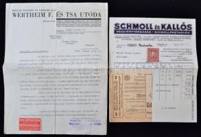 cca 1932-1934 3 db díszes fejléces számla + 1 db reklámos távirat