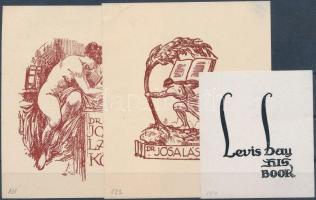 Haranghy Jenő (1894-1951): Ex libris tétel, klisé, papír, 3db, 9x7,5cm, 9,5x8cm, 6x5,5cm