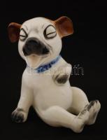 Sitzendorf ásító kutya, kézzel festett, jelzett, hibátlan, m:11 cm