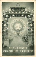 1938 Budapest XXXIV. Nemzetközi Eucharisztikus Kongresszus, Készüljünk a Magyar Kettős Szentévre, reklám, székelykapu / 34th International Eucharistic Congress, advertisement, gate