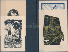 Fery Antal (1908-1944):ex libris tétel, fametszet, papír, jelzettek, 4db, különböző méretben, 10x7cm és 12,5x8cm között