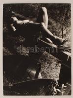 cca 1980 Marinkay István: Pihenés szántás közben, matricával jelzett vintage fotóművészeti alkotás, 40x30 cm