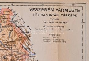 Veszprém vármegye közigazgatási térképe, terv.: Tallián Ferenc, 1:400000, Magyar Földrajzi Intézet R...