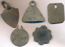 ~1896-1912. 5db klf sorszámozott fém kutyabárca T:3
