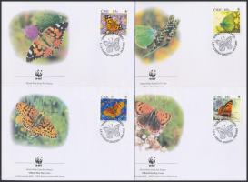 WWF: Lepkék sor 4 db FDC-n, WWF Butterflies set 4 FDC