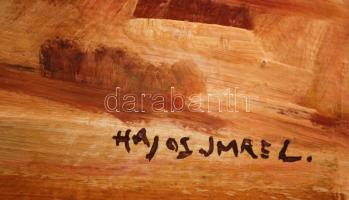 Hajós jelzéssel: Szénaboglya a kertben. Olaj, farost, sérült, 33×40 cm