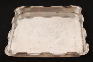 Ezüstözött tálca üveg olaj és ecet tartóval, m:21cm