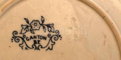 Canton B.E. tányér, részben kézzel festett, kerámia, hátulján apró lepattanással, jelzett, d:21cm
