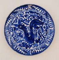 Kerámia kiöntő alátét tányérral, kézzel festett, jelzés nélkül, lepattanásokkal, m:24cm